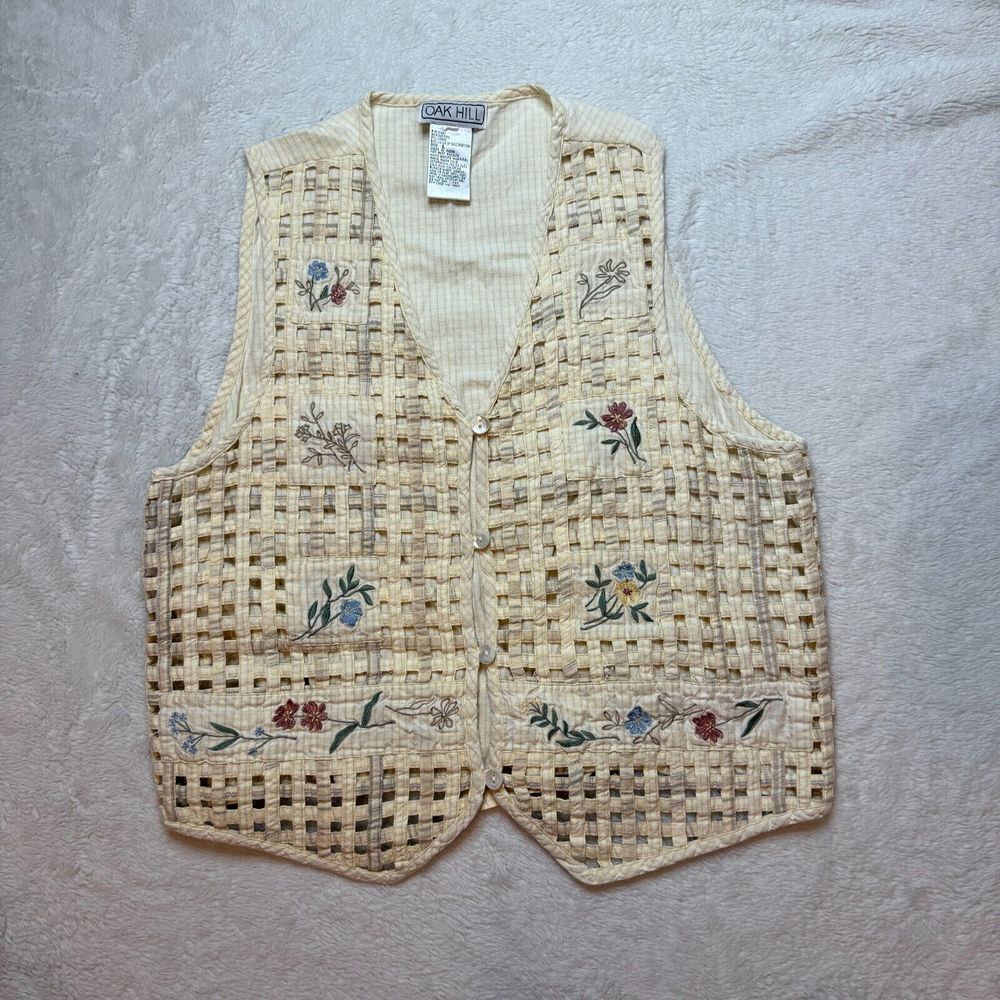 Vintage Oak Hill Vest Women Large Floral Beaded Grandmacore Cottagecore Prairies